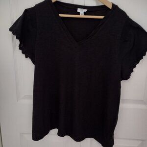 Crown & Ivy XXL Black V Neck Top NWOT Flutter Sleeve Blouse Women’s Plus Size